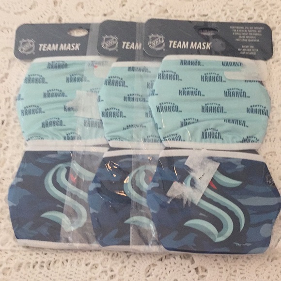 NEW NHL Kraken Face Masks Sealed 3 Packages - Picture 1 of 5